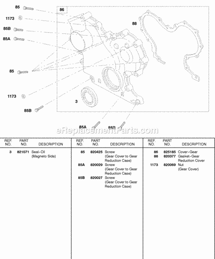 Gear Cover Diagram and Parts List for 432447-0105-E2  Briggs and Stratton Engine